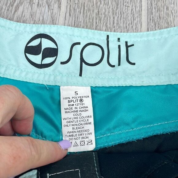 Split Women's Drawstring Boardshorts Black & Green Size 5 - Picture 3 of 7